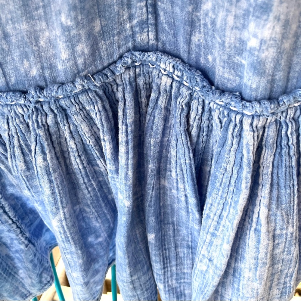 Free People Blue Soft Puckered Cotton Loose w Puff Sleeves/Pockets Midi Dress L - Picture 9 of 11